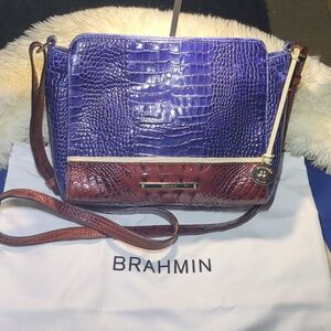Brahmin Hillary Crossbody Bag Royal Blue & Pecan Melbourne GUC